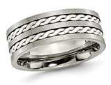 Sterling Silver Braided Inlay Brushed Titanuim Band Ring 8mm